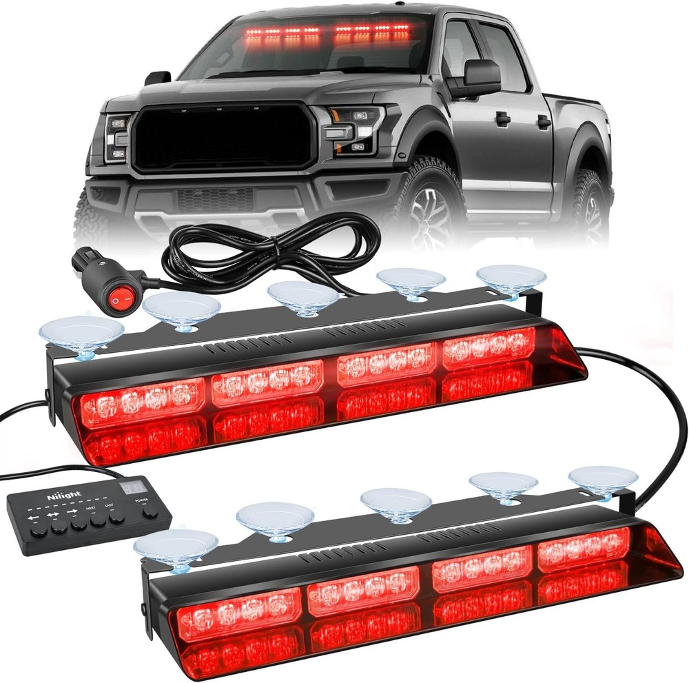 Nilight 32LED Red Emergency Dash Strobe Lights with Controller Suction Cups W...