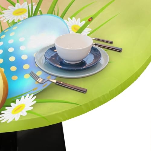 Easter Rabbit Cute Round Fitted Tablecloth Easter Egg Round Table Cover with