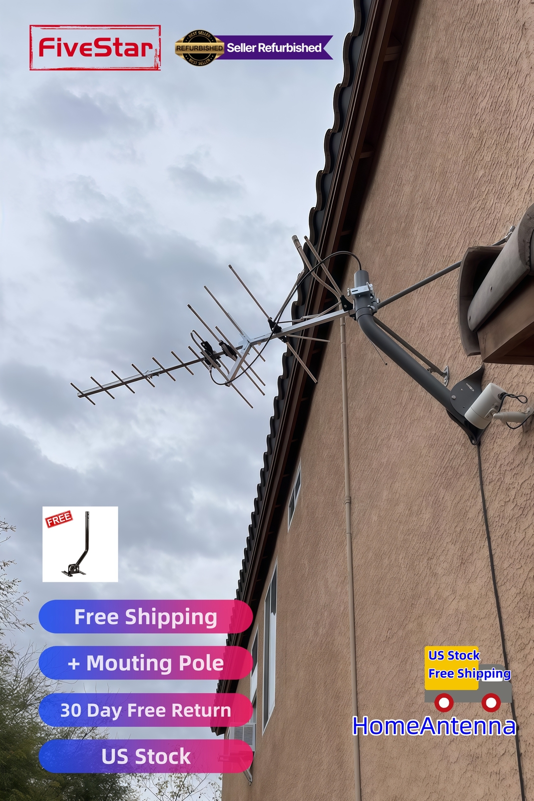 Superior Yagi Outdoor TV Antenna 200 Mile Digital HD Roof Attic Mount