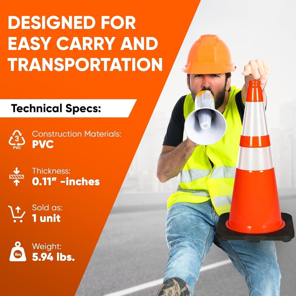 Pyle 28" PVC Cone - 6 Pieces High Visibility Structurally Stable (Orange)