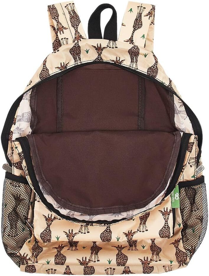 ECO CHIC Lightweight Packable Backpack Handy One Size, Giraffes Beige