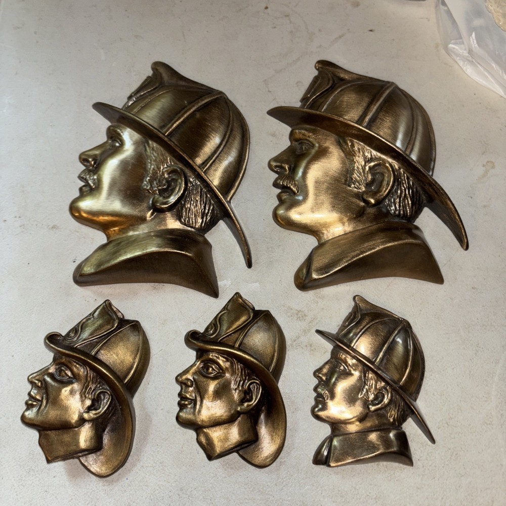FIREFIGHTERHEAD FD Bronze CASTING 6" LRG & 3.5” Small Plaque &SHADOWBOX MOUNT