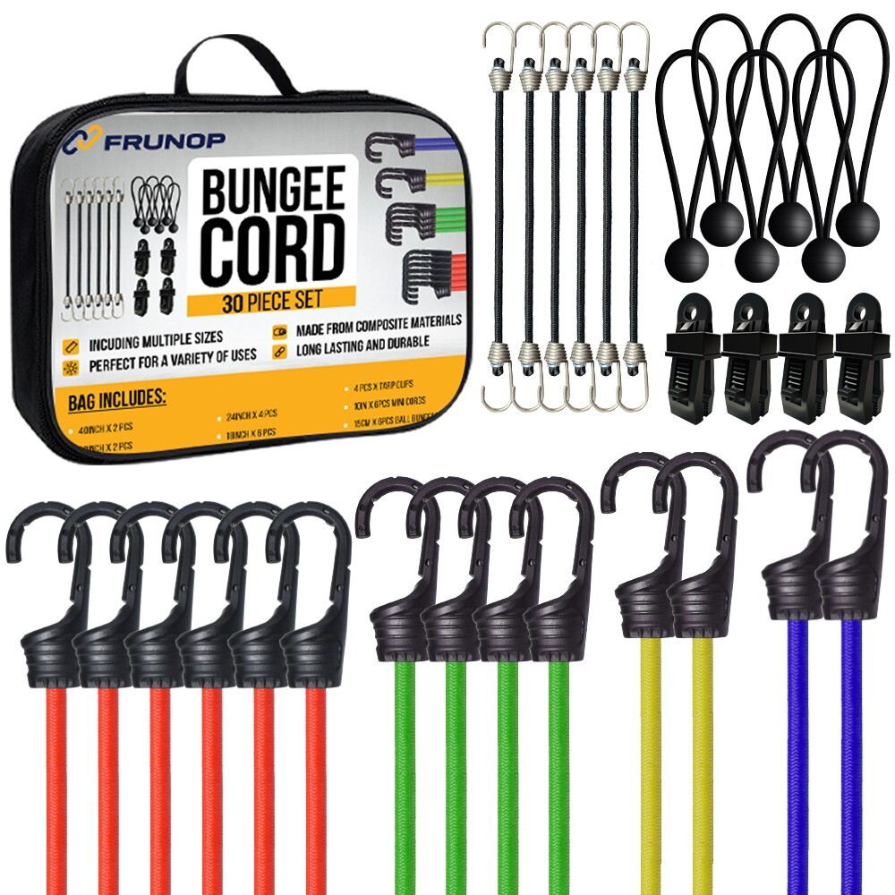 Frunop 30-Piece Heavy duty Assorted Bungee Cords Set Includes 10", 18", 32", 40"