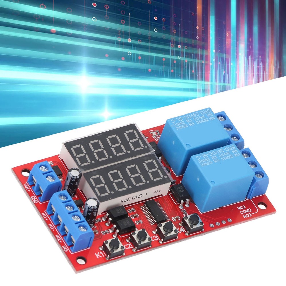 24V 2 Channel Relay Module LED Display Delay Self Locking Cycle Timer Module