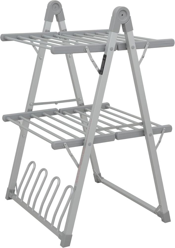 Foldable Electric Heated Clothes Drying Rack with Timer - Silver Gray