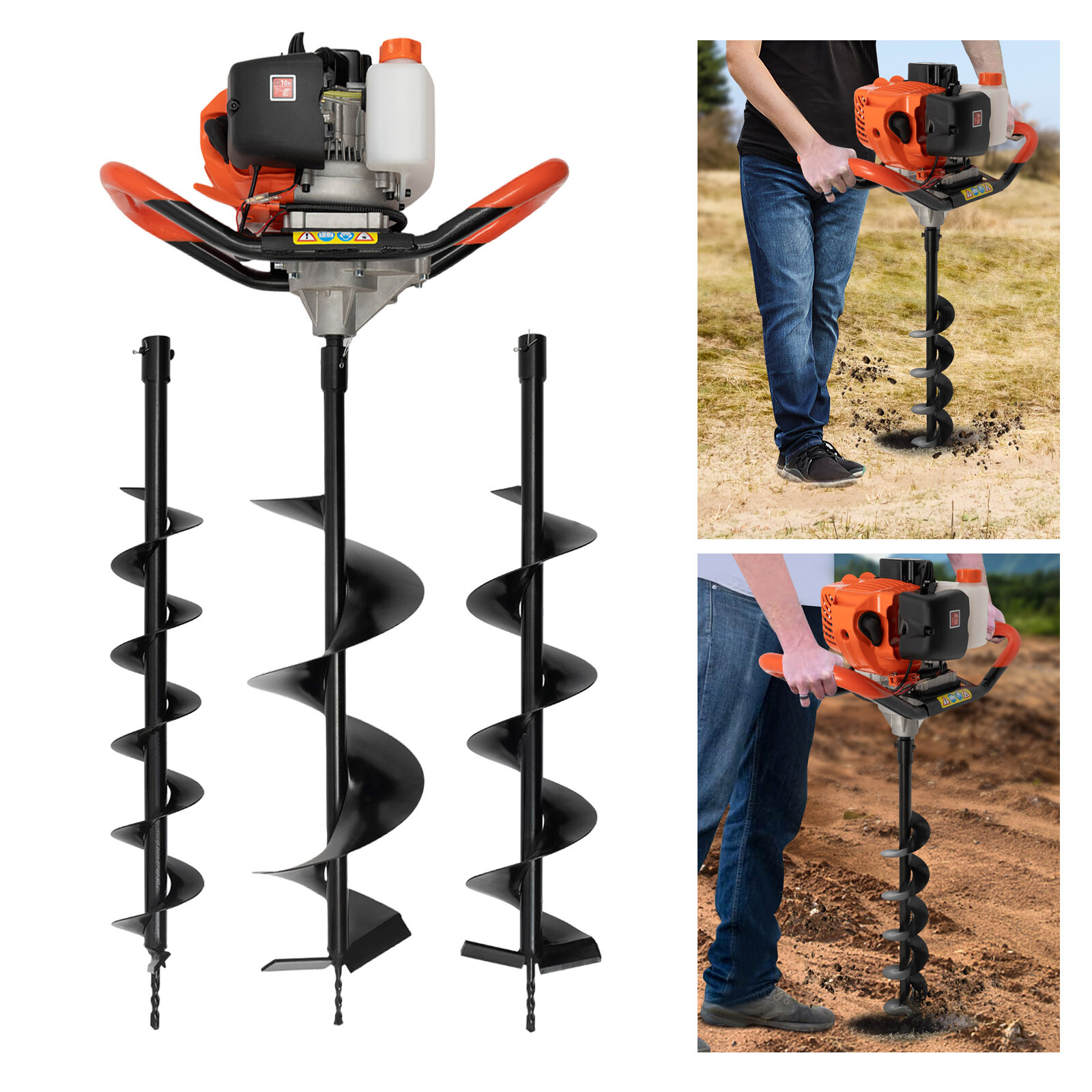 52CC Gas Powered Post Hole Digger Earth Auger Borer 4" 6" 8" Bit & Extension Rod