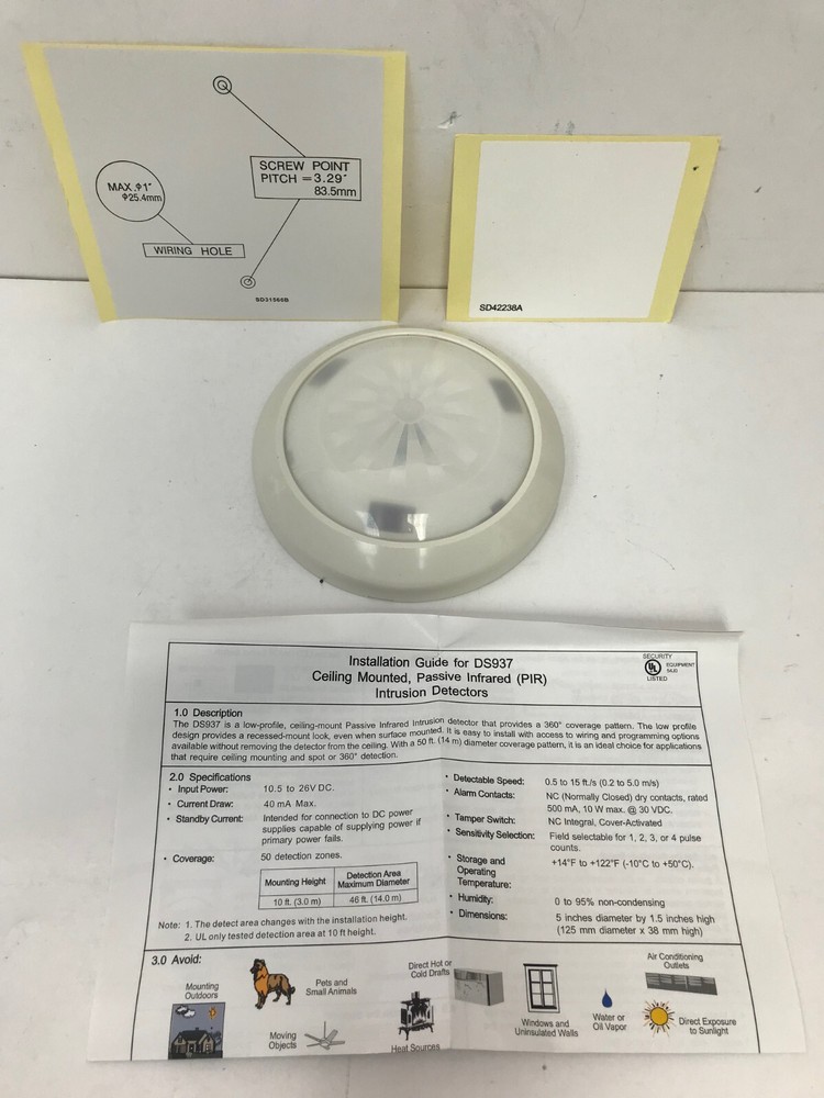 BOSCH DS937 LOW PROFILE CEILING MOUNT MOTION DETECTOR NEW OPEN BOX