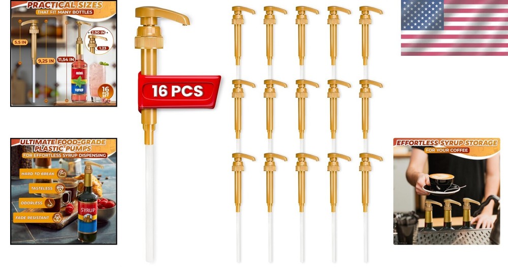 Plastic Coffee Syrup Dispenser Pumps - 16 Count, Mess-Free Convenience