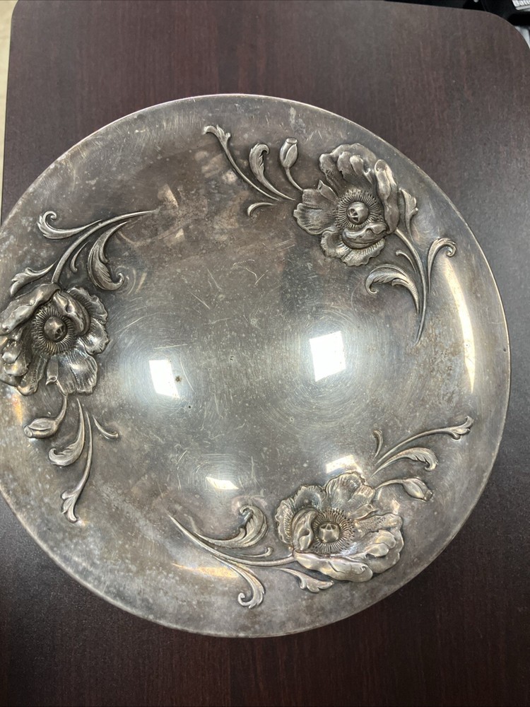 Silver Plated Pedestal Candy Dish 7 3/4” Vintage Floral Design