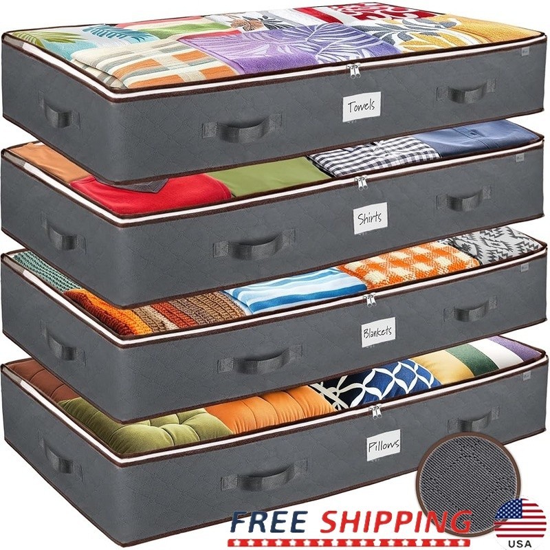 Under Bed Storage Bags Foldable Lightweight Organizer Zipper Closure 4 Pack New