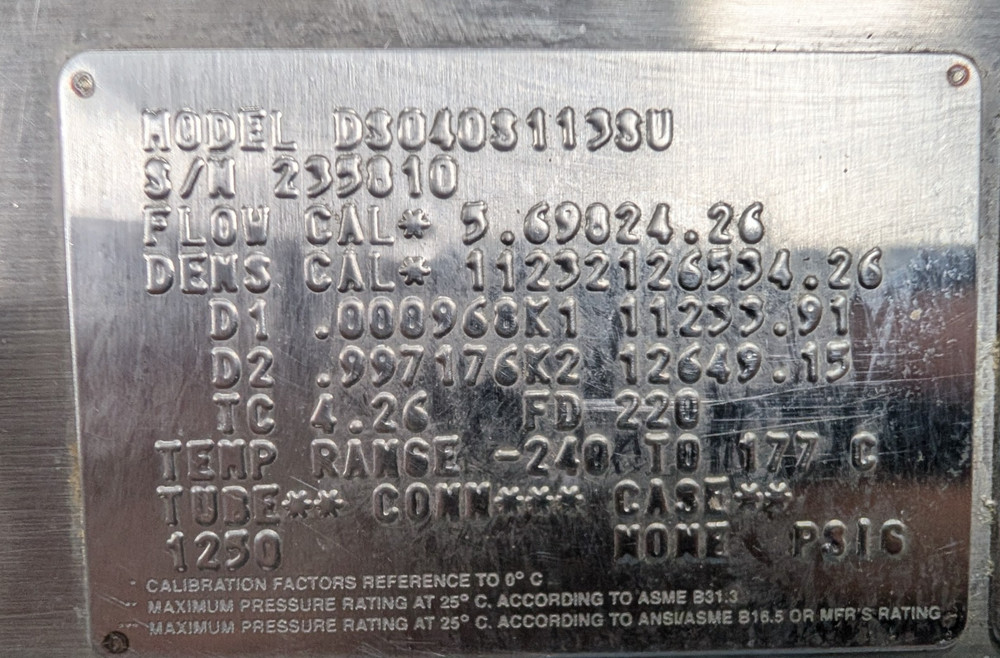 🤪 EMERSON MICRO MOTION MASS FLOW SENSOR DS040S113SU