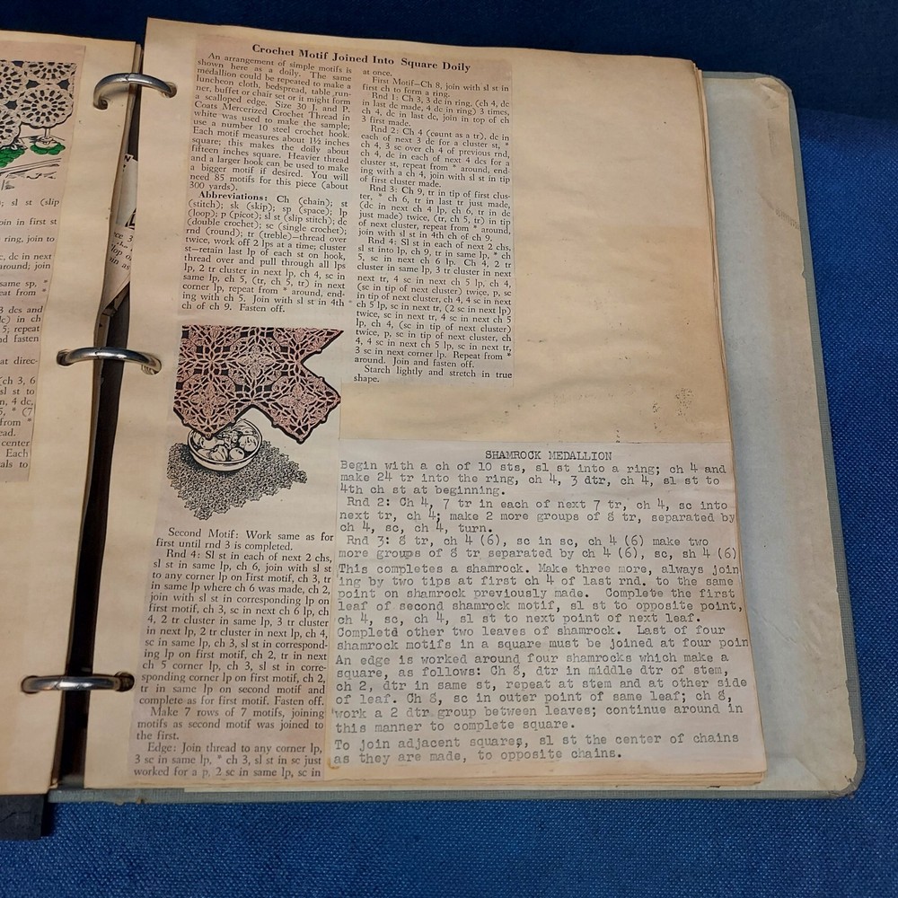 Vintage Crochet/Needlework Pattern Clippings Collection Old Ringbound Notebook