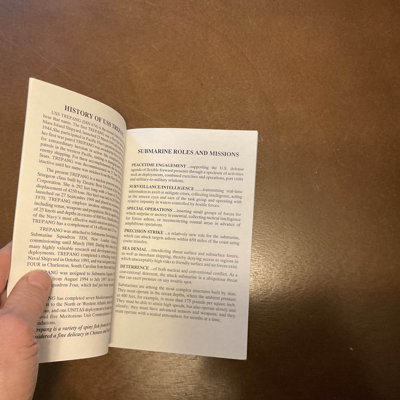 USS TREPANG SSN 674 Welcome Aboard Handout Pamphlet Vintage