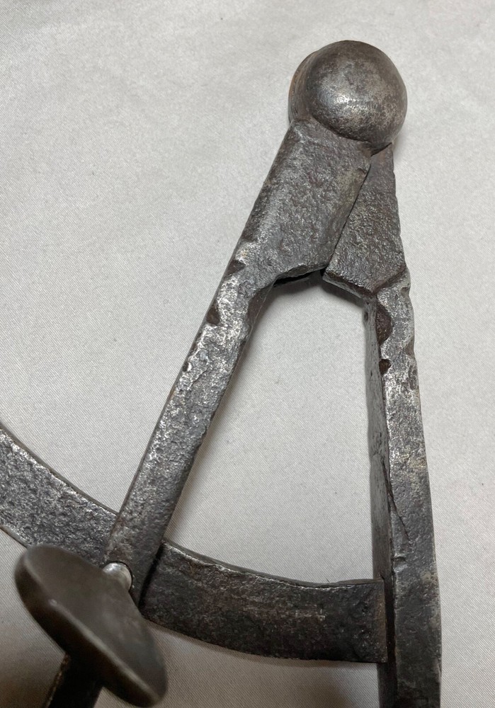 LARGE rare antique 18th century handmade solid wrought iron compass divider tool