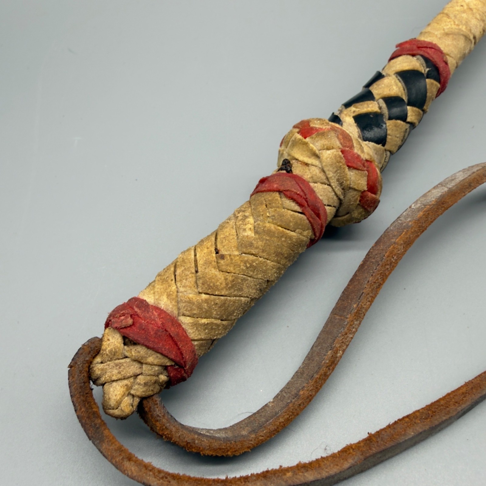 Vintage Western Leather Braided Horse Quirt Whip Cowboy Tack Rodeo Decor