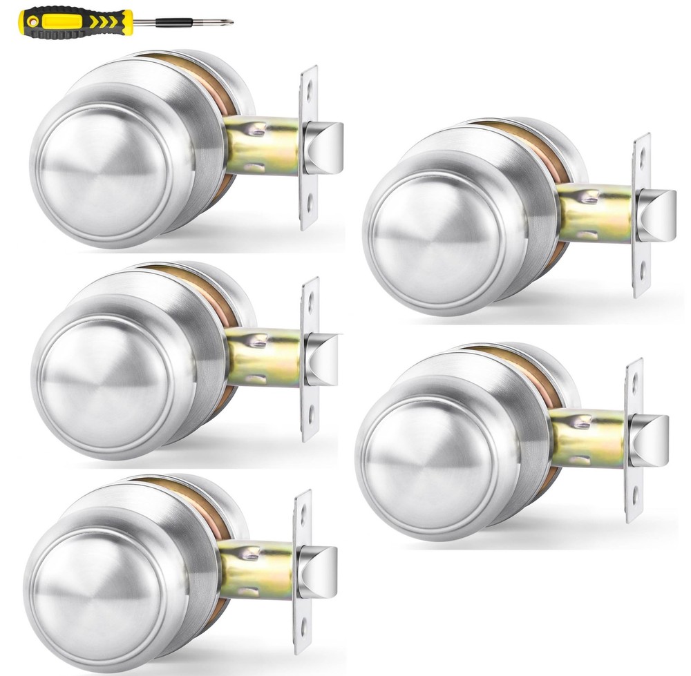Lanwandeng 5 Pack Passage Door Knobs, Satin Nickel Interior Keyless Round Doo...