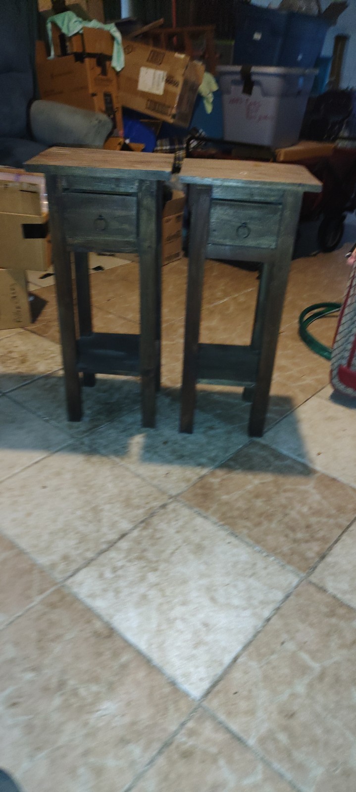 Pair of Rustic Dark Wood Nightstands with Drawer, Shelf, Storage, Matte Finish