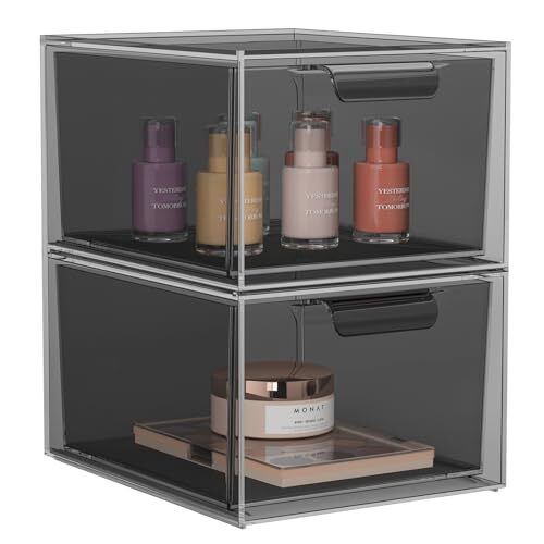 Stackable Makeup Organizer and Storage, Acrylic Organizers，Clear 2 Pack Black
