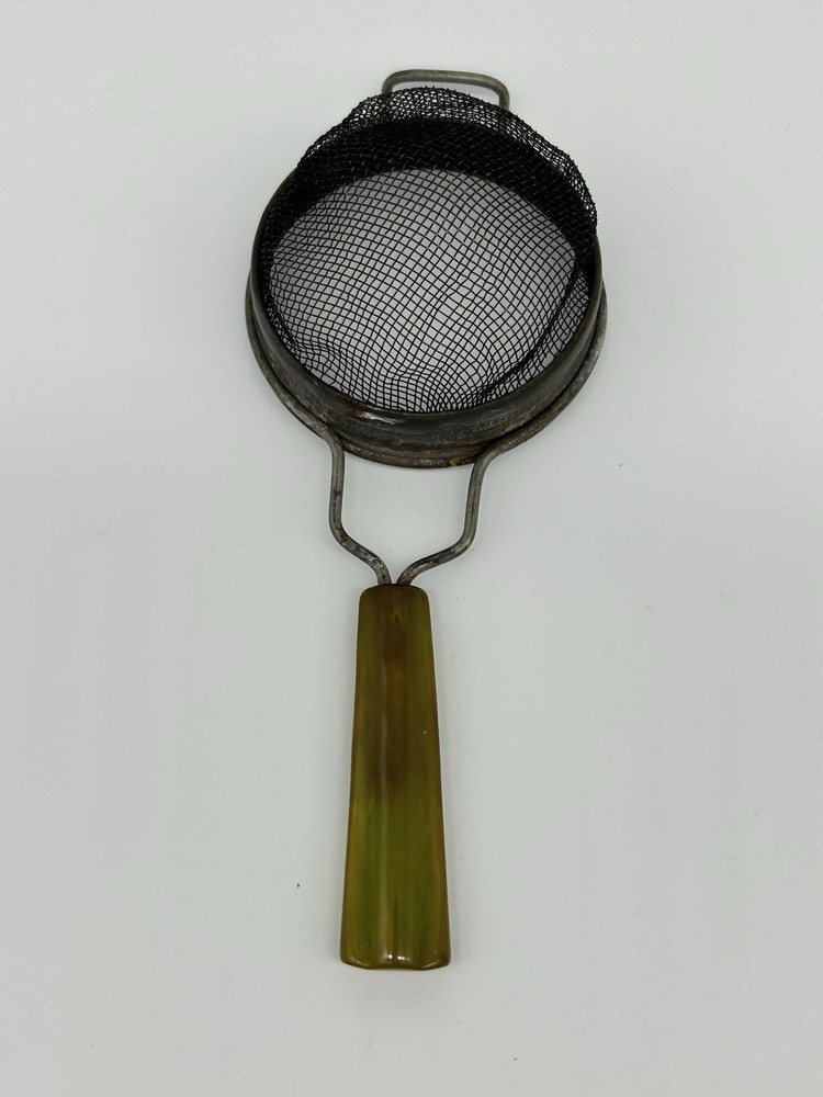 Vtg Green Bakelite Handled Small Mesh Strainer Sifter Primitive Kitchen