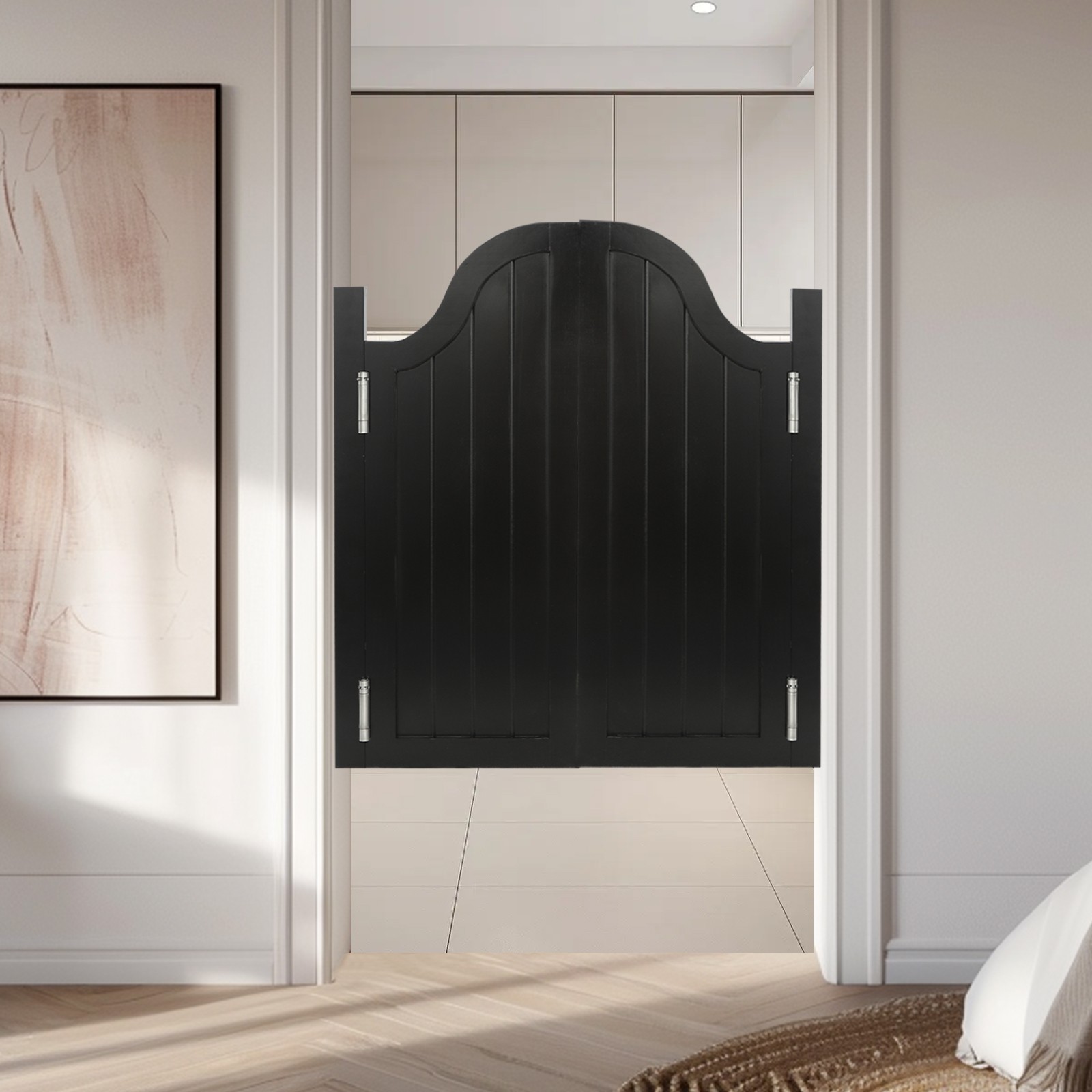 Black Entrance Partition Swing Solid Wood Door Pine Wood Partition Door for Shop