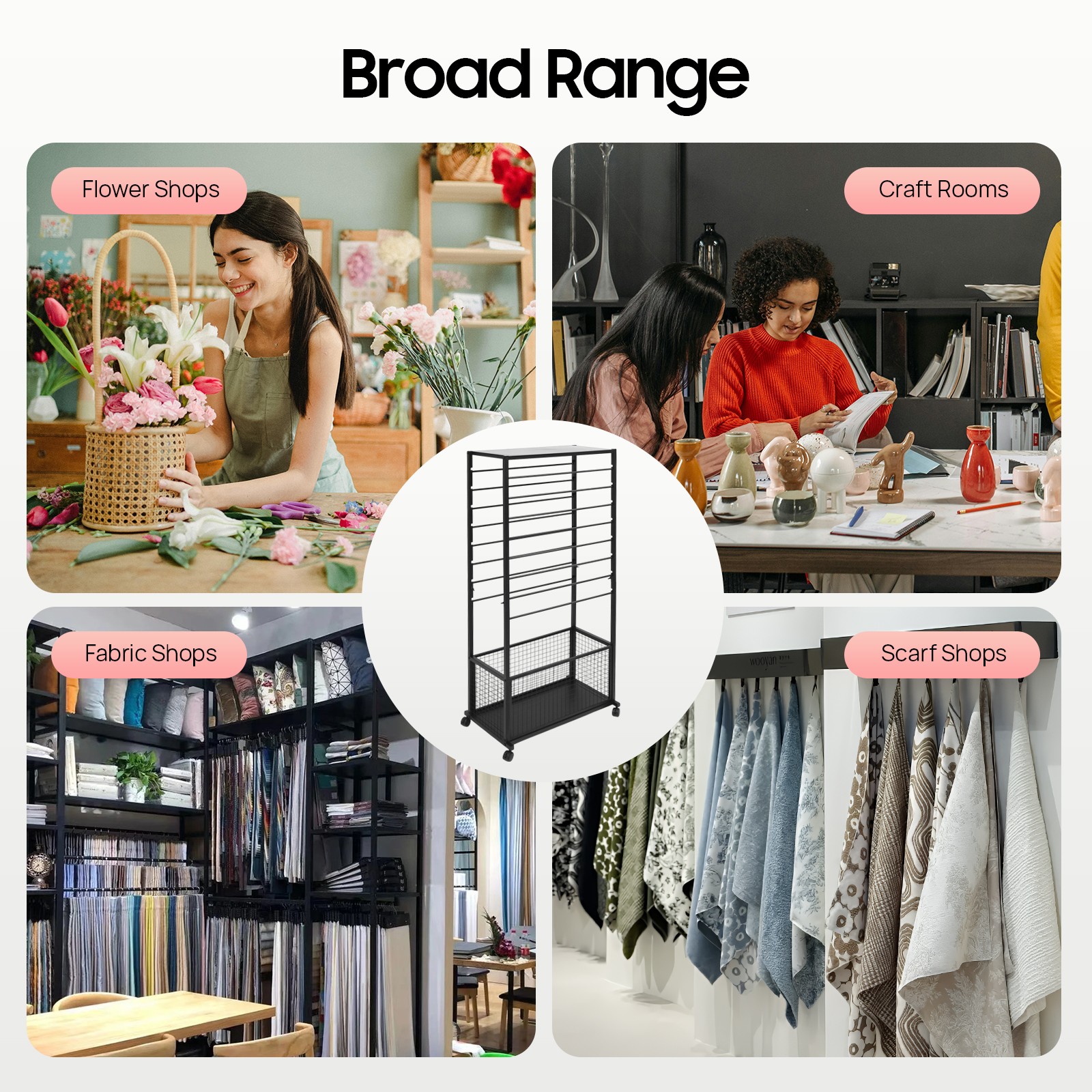 16-Tier Double-Sided Ribbon Holder Organizer Rack Ribbon Storage Holder W/ Wheel