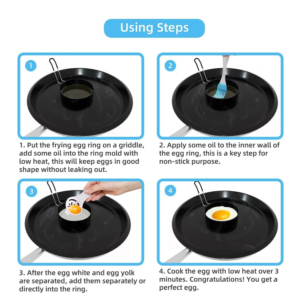 8" Omelet Ring, 6" Pancake Ring, 3.5" Egg Ring for Griddle Frying Eggs (Upgra...