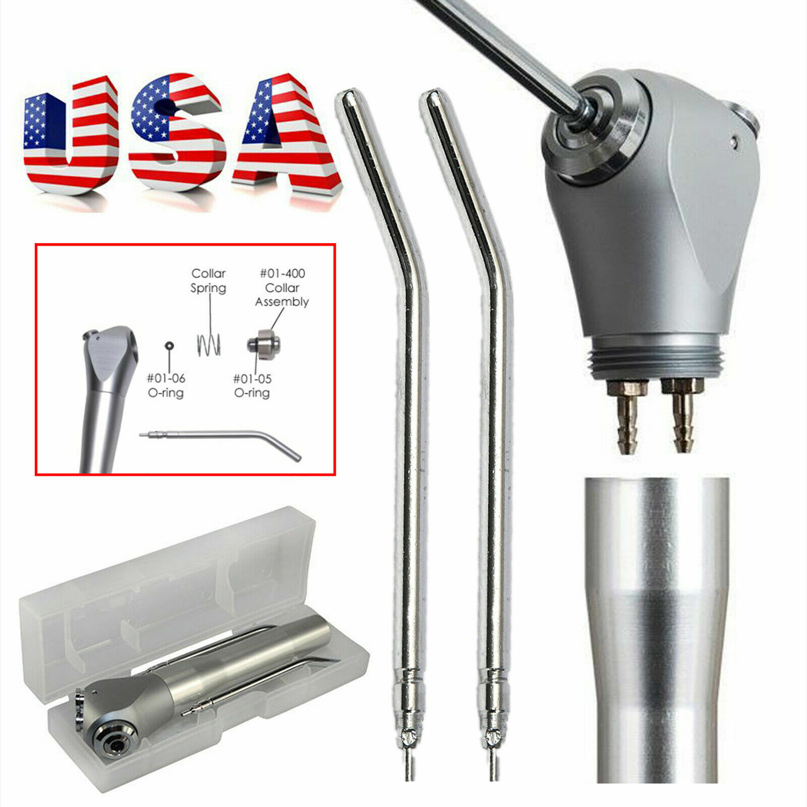 Dental 3 Way Air Water Spray Triple Syringe Handpiece w/ 2 Nozzles Tip Tubes US
