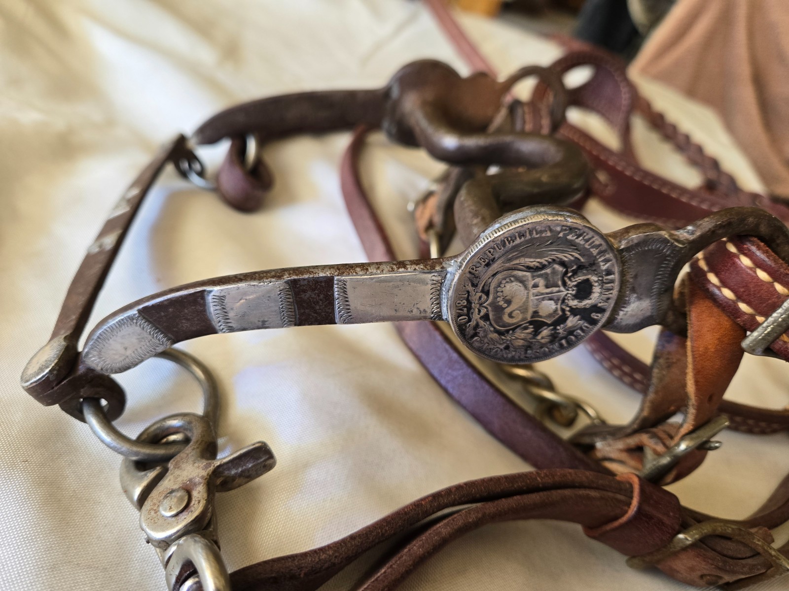 RARE Antique Handmade Working Horse Bit SILVER INLAYS/SILVER COINS