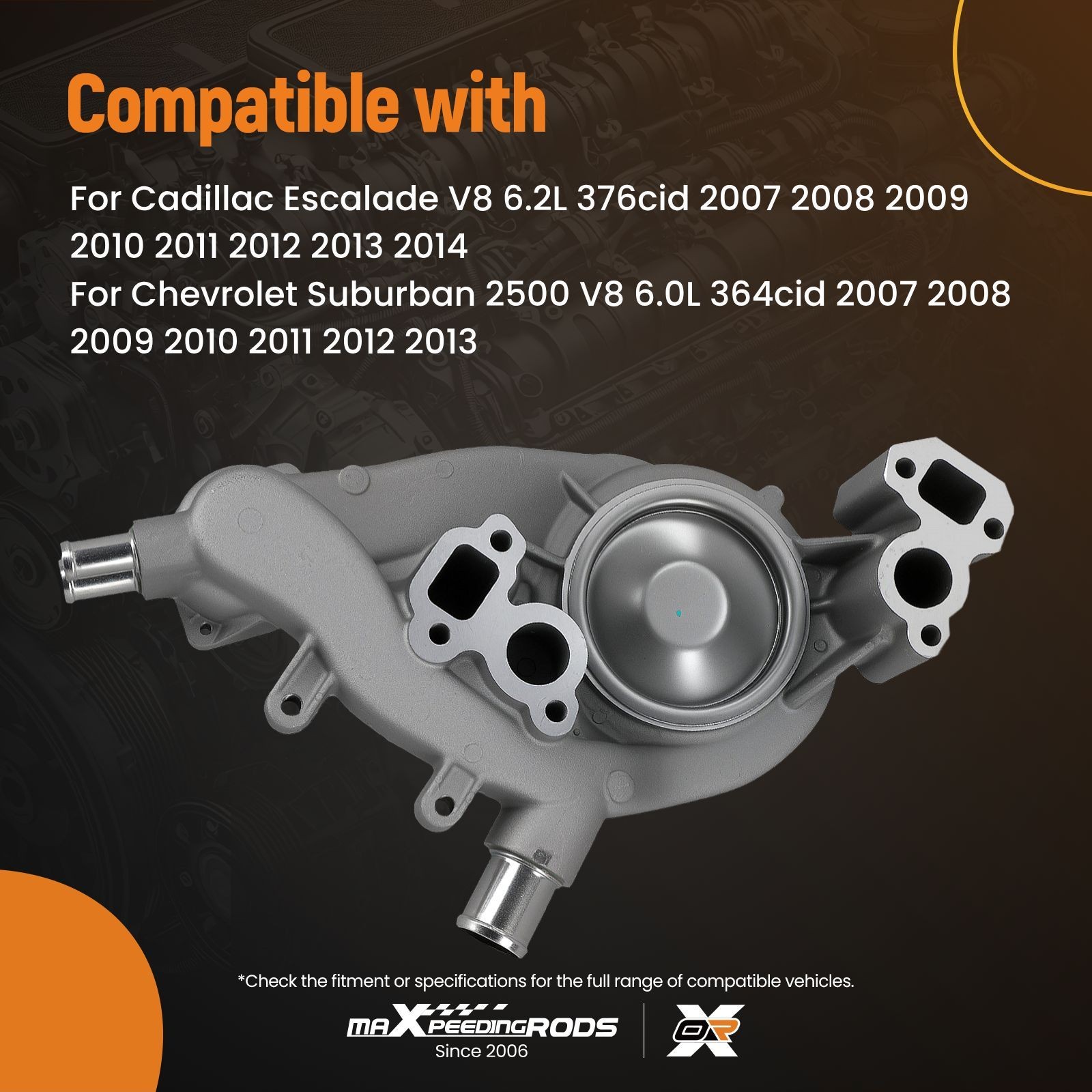 Coolant Water Pump for GMC Savana 2500 V8 6.0L 2007-15 131-2391 Aluminum QME