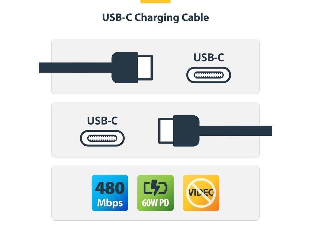 StarTech.com 10ft (3m) USB-C Charging Cable, 60W (3A) PD, Dual-Layer Braided Nyl