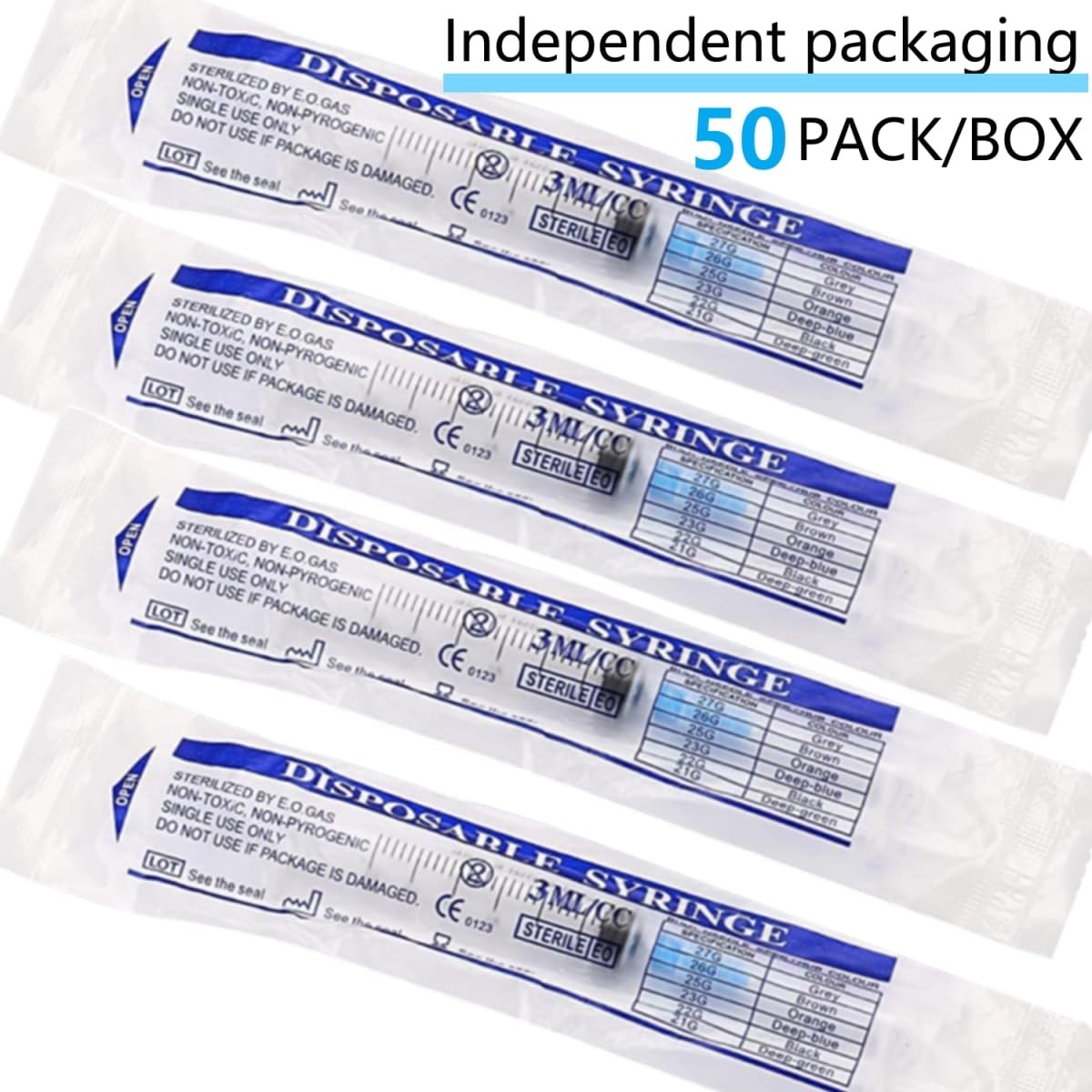 Luer lock 3ml 23Ga 5/8 Inch(15.8mm), 50 Pack Sterile Lab Utensils for clear