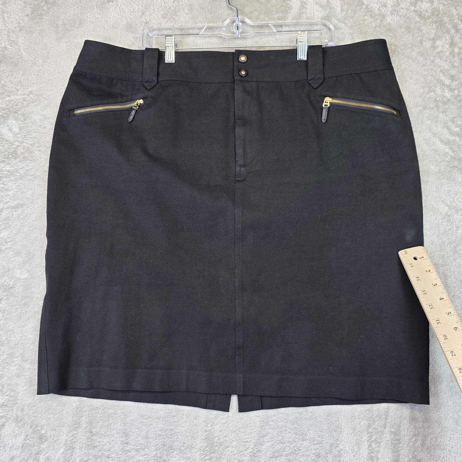 Lauren Ralph Lauren Skirt Womens 20W Black Pencil Zip Pockets Stretch Slit