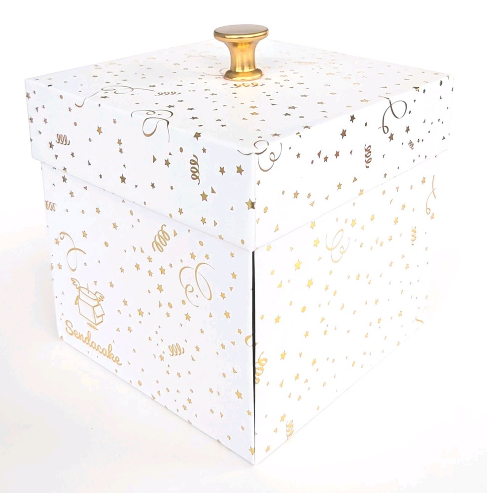 Send A Cake Explosion Birthday Gift EMPTY Box WHITE & GOLD DESIGN