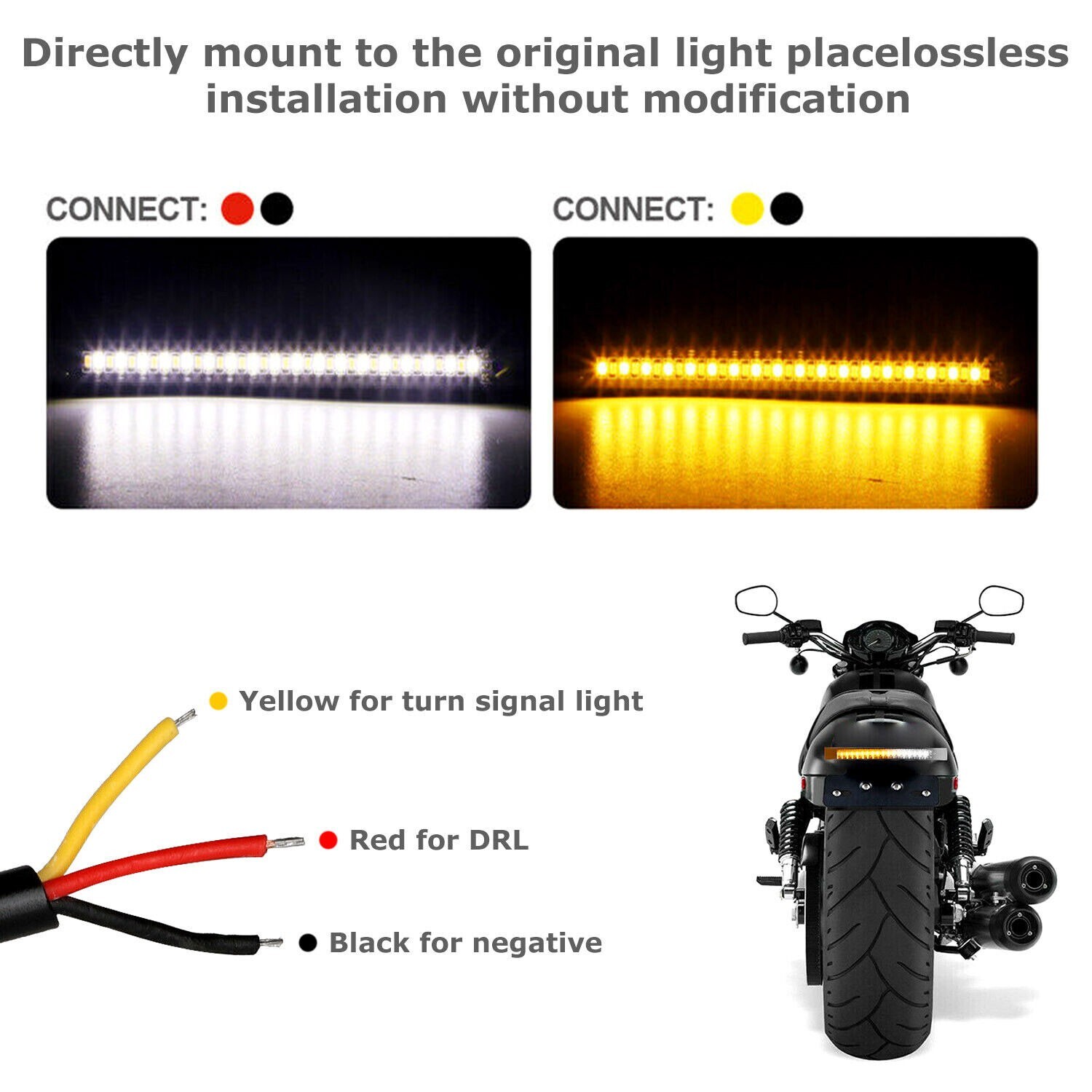 2 LED Motorcycle Turn Signals Light Blinker FORK Strip Flowing Amber Universal
