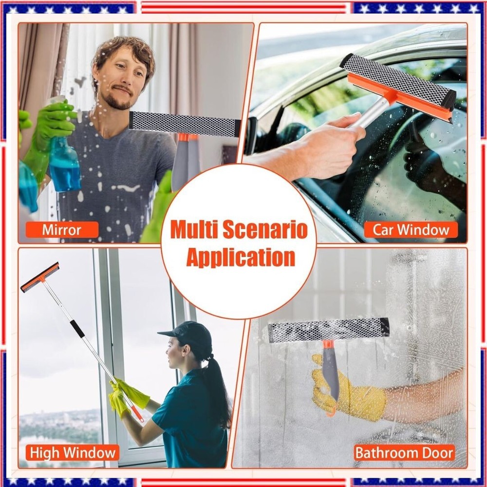 Windshield Cleaner Tool 2 in 1 Car Window Squeegee with Extendable Handle