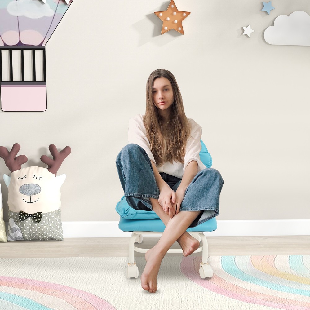 Blue Rolling Stool With Back Rest, Heavy Duty Rolling Stool, Roller Chair