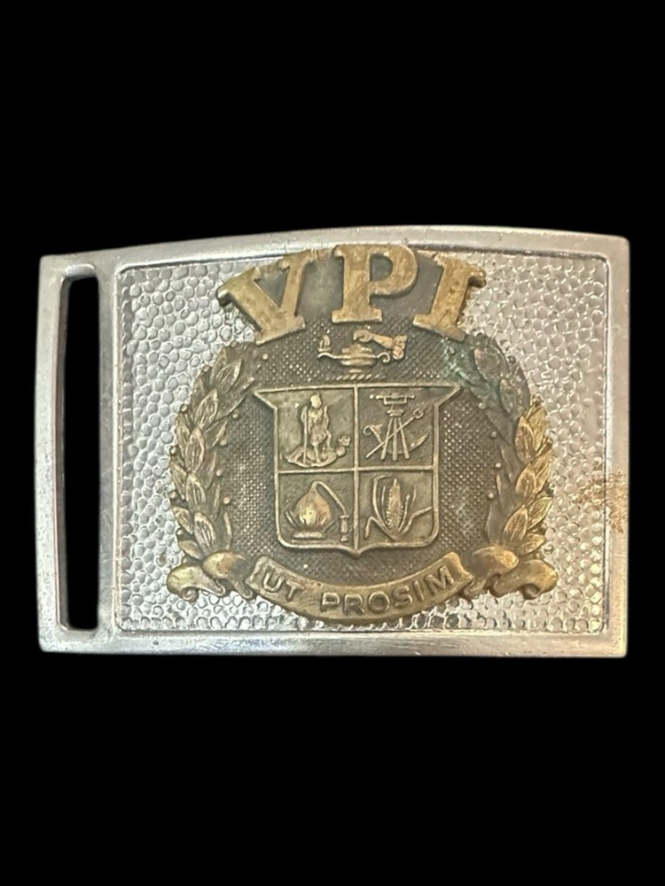 Vintage VIRGINIA POLYTECHNICAL INSTITUTE VPI WW2 CADETS BELT BUCKLE "UT PROSIM"