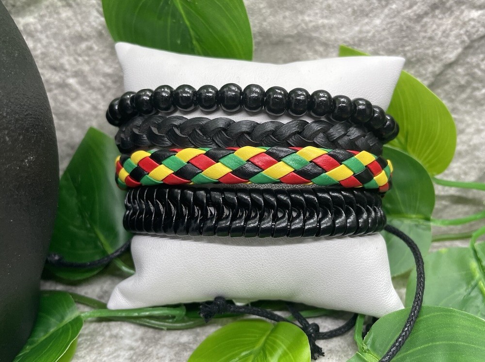 4 PC Leather Punk Bracelet Stackable Adjustable Tie New Free Ship B2774