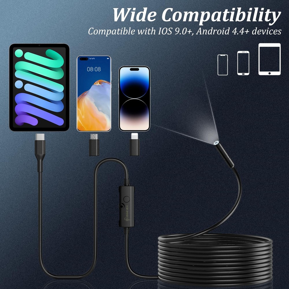 Endoscope Camera with Light, 1920P HD Borescope with 8 Adjustable LED Lights,...