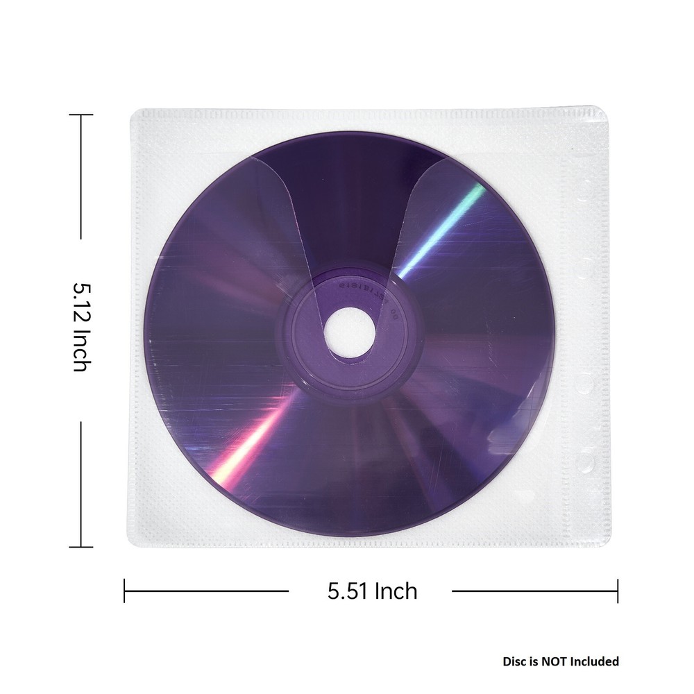 100 CD DVD Double Sided Wallet Refill Plastic Sleeve Insert, 200 Discs Capacity