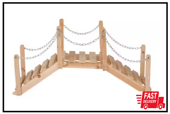 Wooden Garden Bridge with Side Rails 3 ft. Natural Cedar Wood Decorative