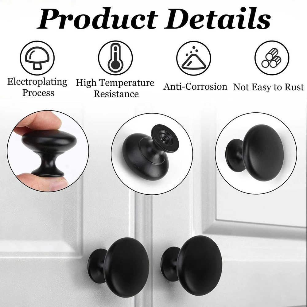 New 20 Pack Matte Black Kitchen Cabinet Knobs Round Drawer Pulls Stainless Steel