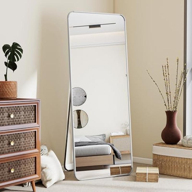 Silver Full Length Mirror, 56"x21" Rounded Corner