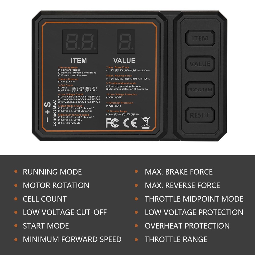 Upgraded 60A Brushless ESC 2-3S Electronic Speed Controller with Programming ...