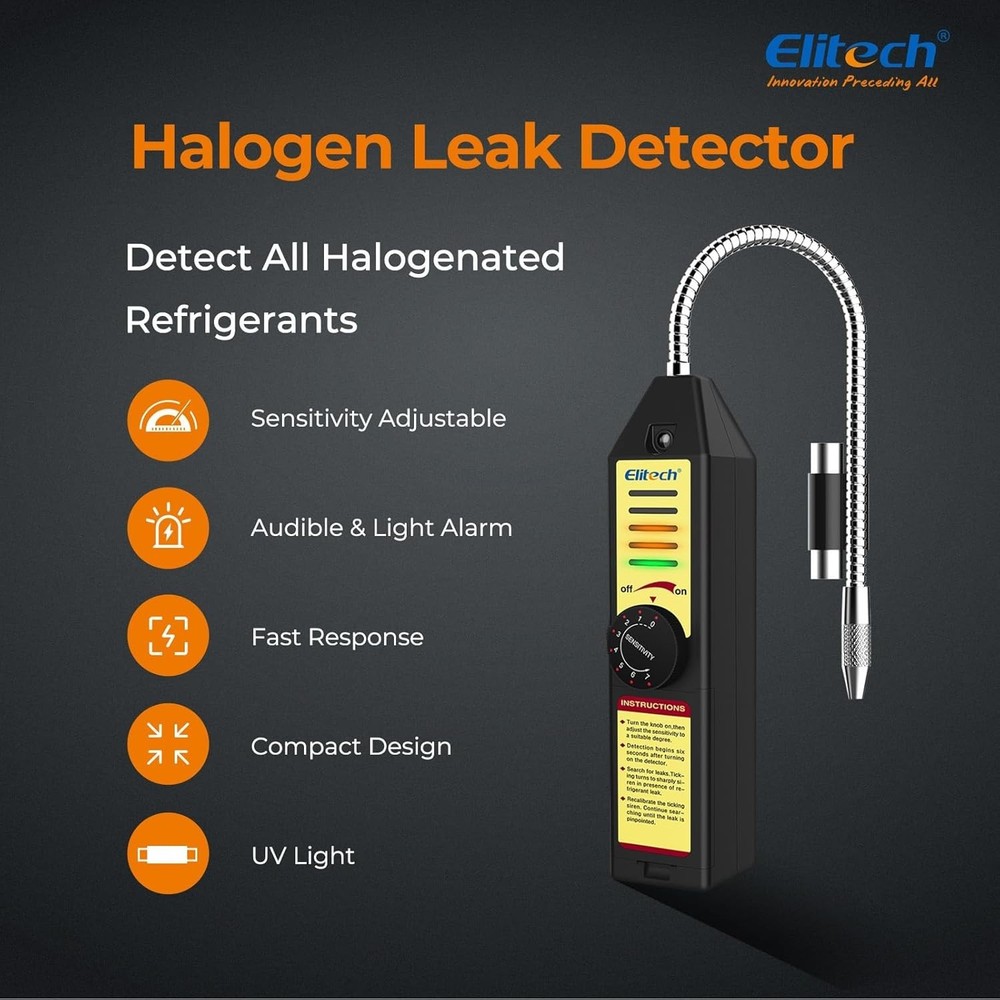 Efficient Halogen Leak Detector with Audible/Visual Alerts & Flexible Probe