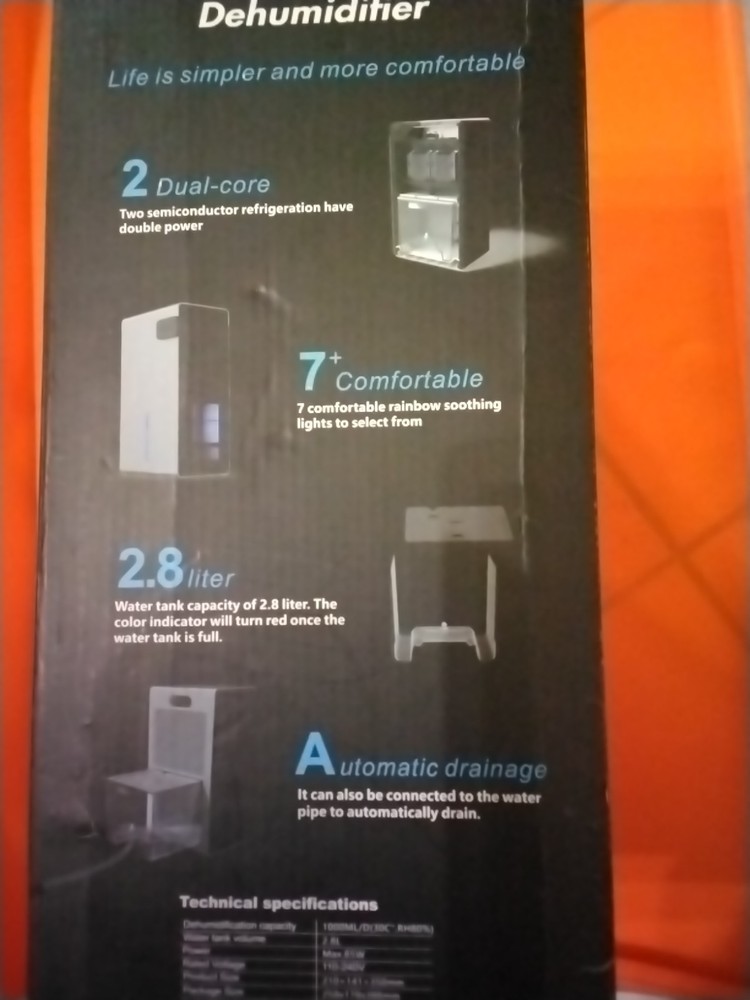 Simsen Gray Compact Lightweight 2.8L Dehumidifier - efficient electronic w LED