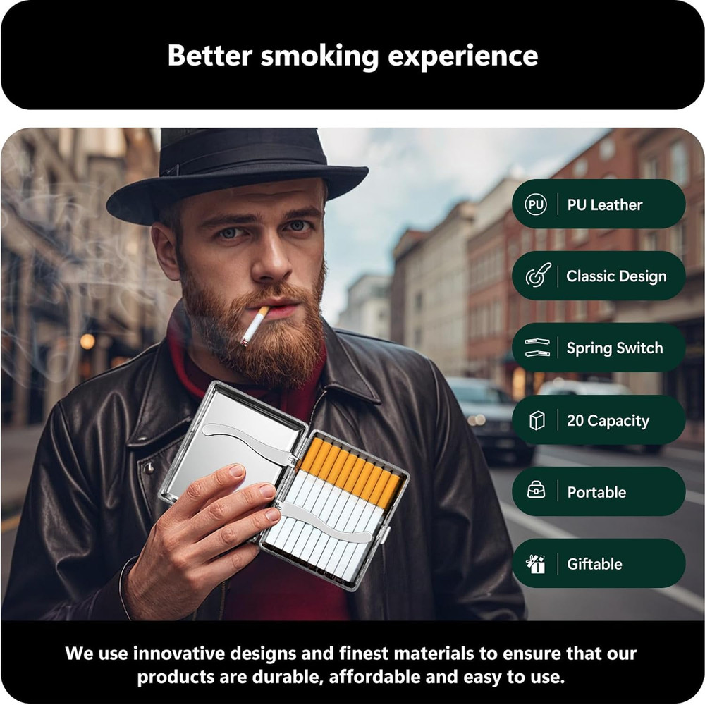 Cigarette Case (2 Pack), Spring Switch 20 Capacity Cigarette Holder Case for Men
