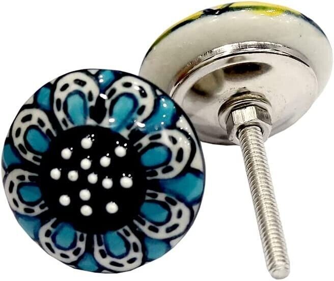 Set 20 Pc Assorted Ceramic Handmade Indian Door Knobs Cabinet Cupboard