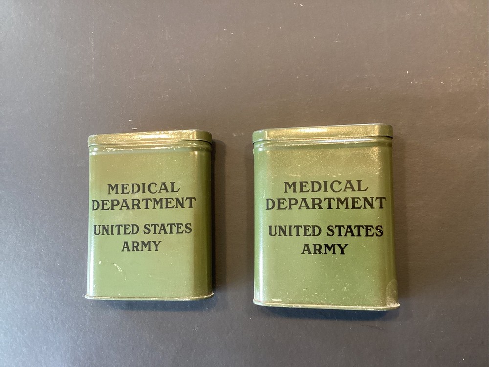 2 Vintage EMPTY WWII Rea Medical Department US Army Green Tins Free Ship