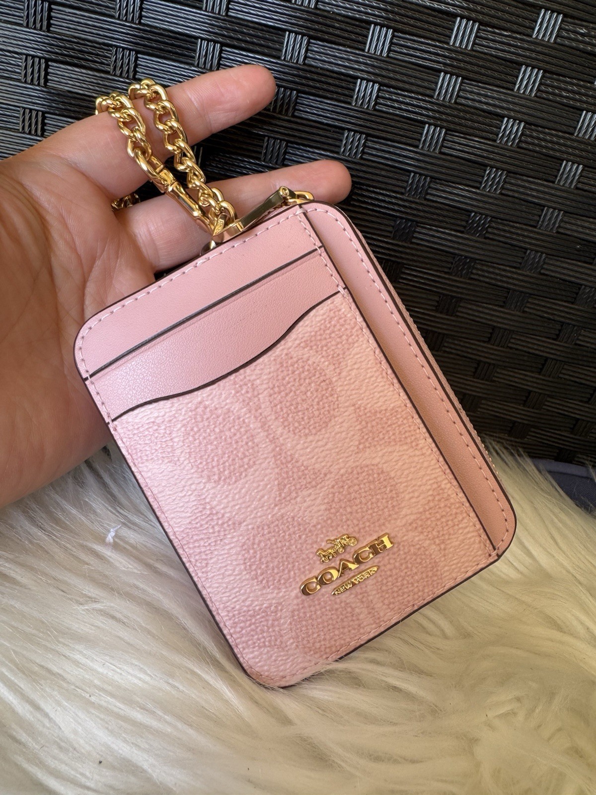 NWT Coach Zip Card Case In Signature Canvas CW883 POWDER PINK